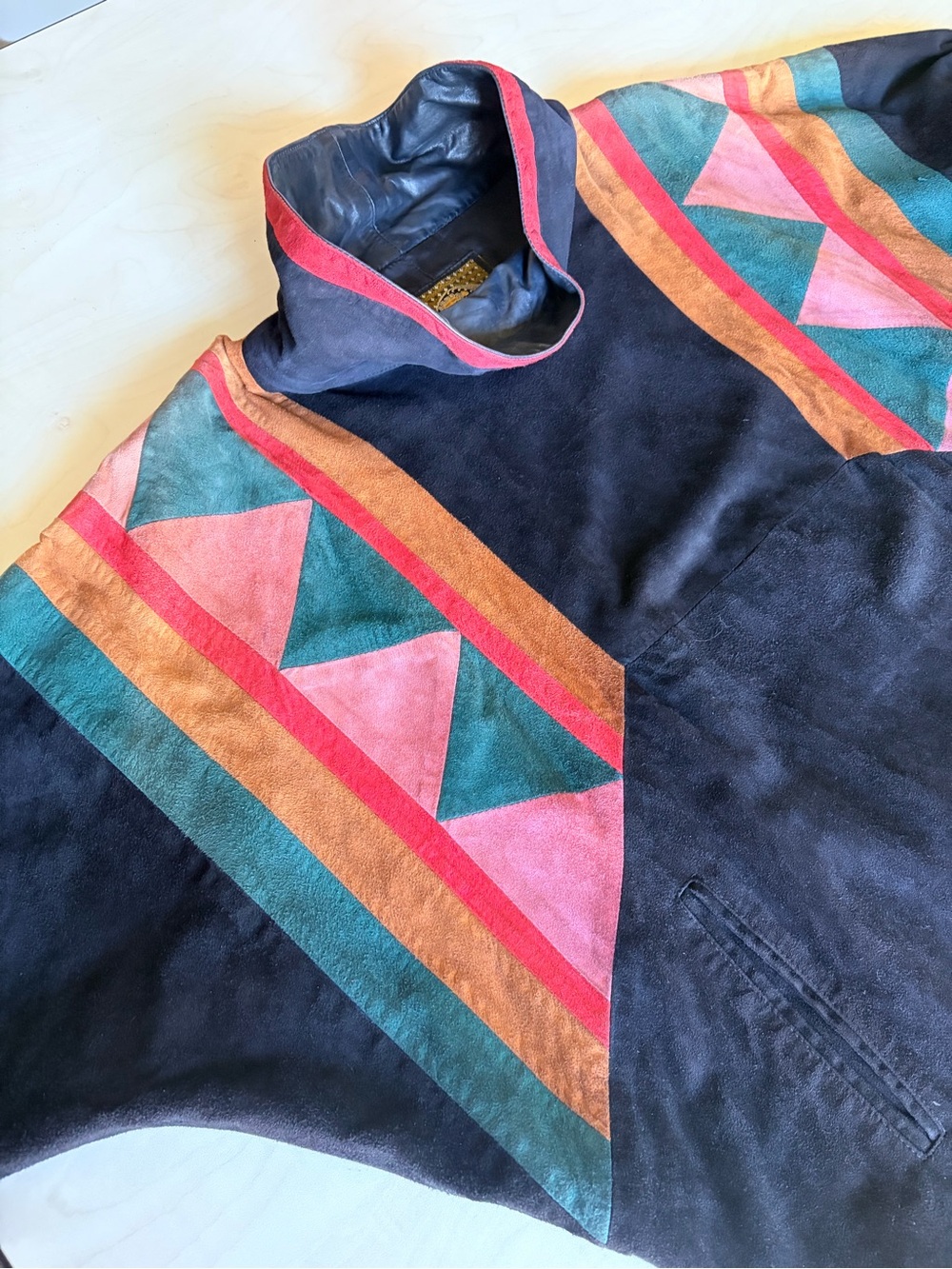 80s Leather Cocoon Mini Dress Patchwork Colored Suede